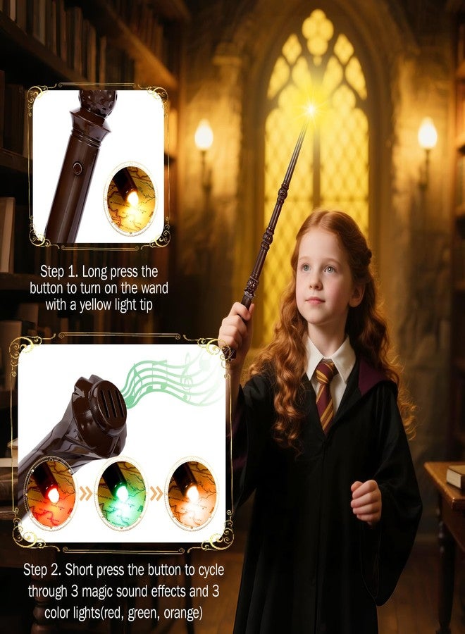 Maikoi Light Up Magic Wizard Wand with Sounds & 4 Color Lights Illuminating Witch Toys for Kids Cosplay Party Birthday Gift, Brown, 2PCS - Image 3